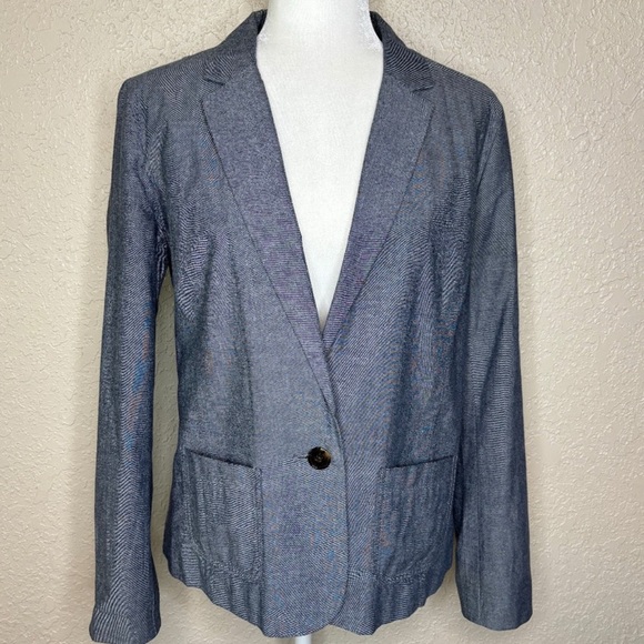 Gap Blue Chambray Cotton Blazer Business Casual Lightweight Women's Size 10 - Picture 1 of 3